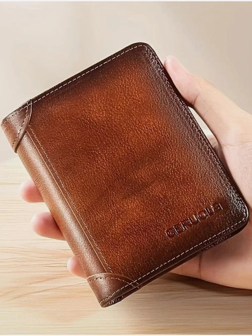 GERUOLA Slim RFID Shielded Genuine Leather Multifunction Tri-Fold Wallet, Brown